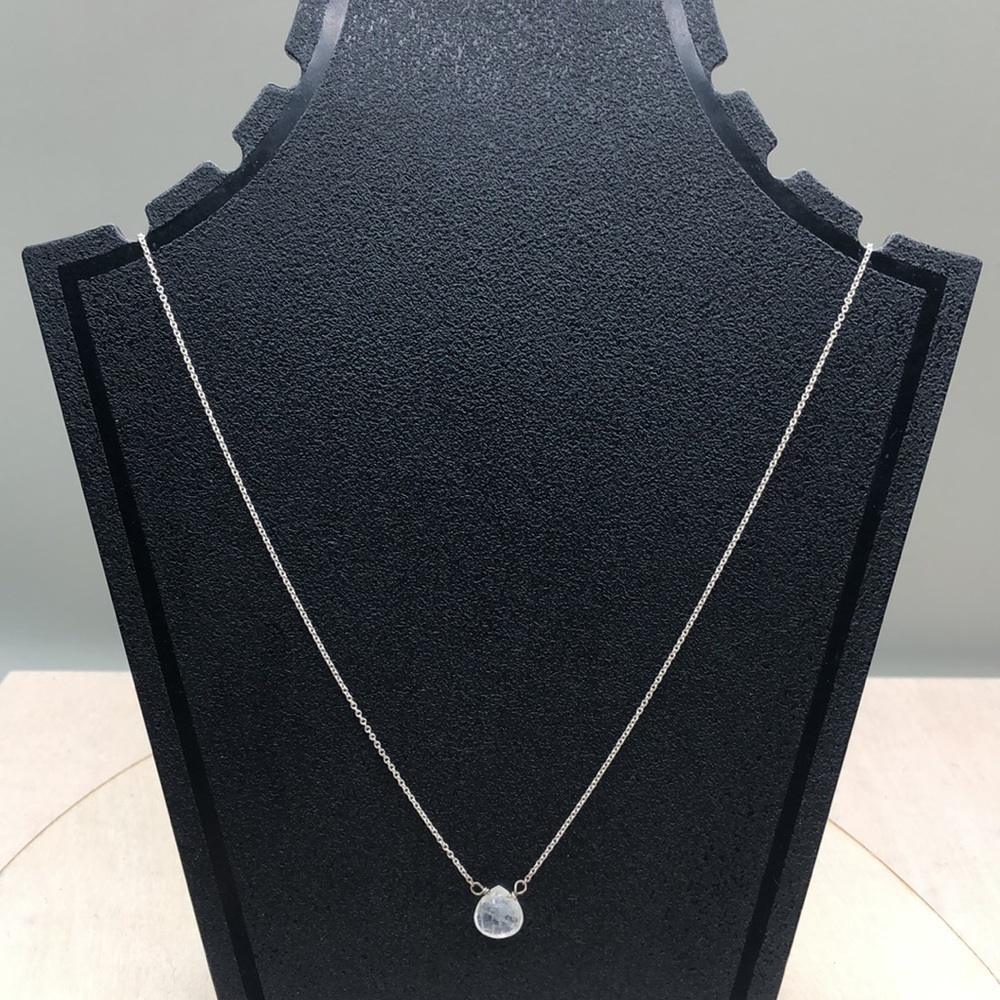 Vintage sterling silver 925 chain small moonstone teardrop charm pendant.